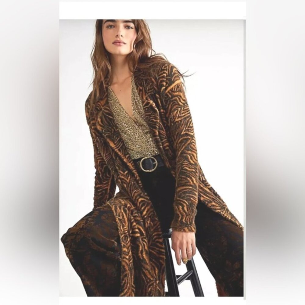 NWT-FREE PEOPLE Animal Print Long Duster/Cardigan Sweater-- XS